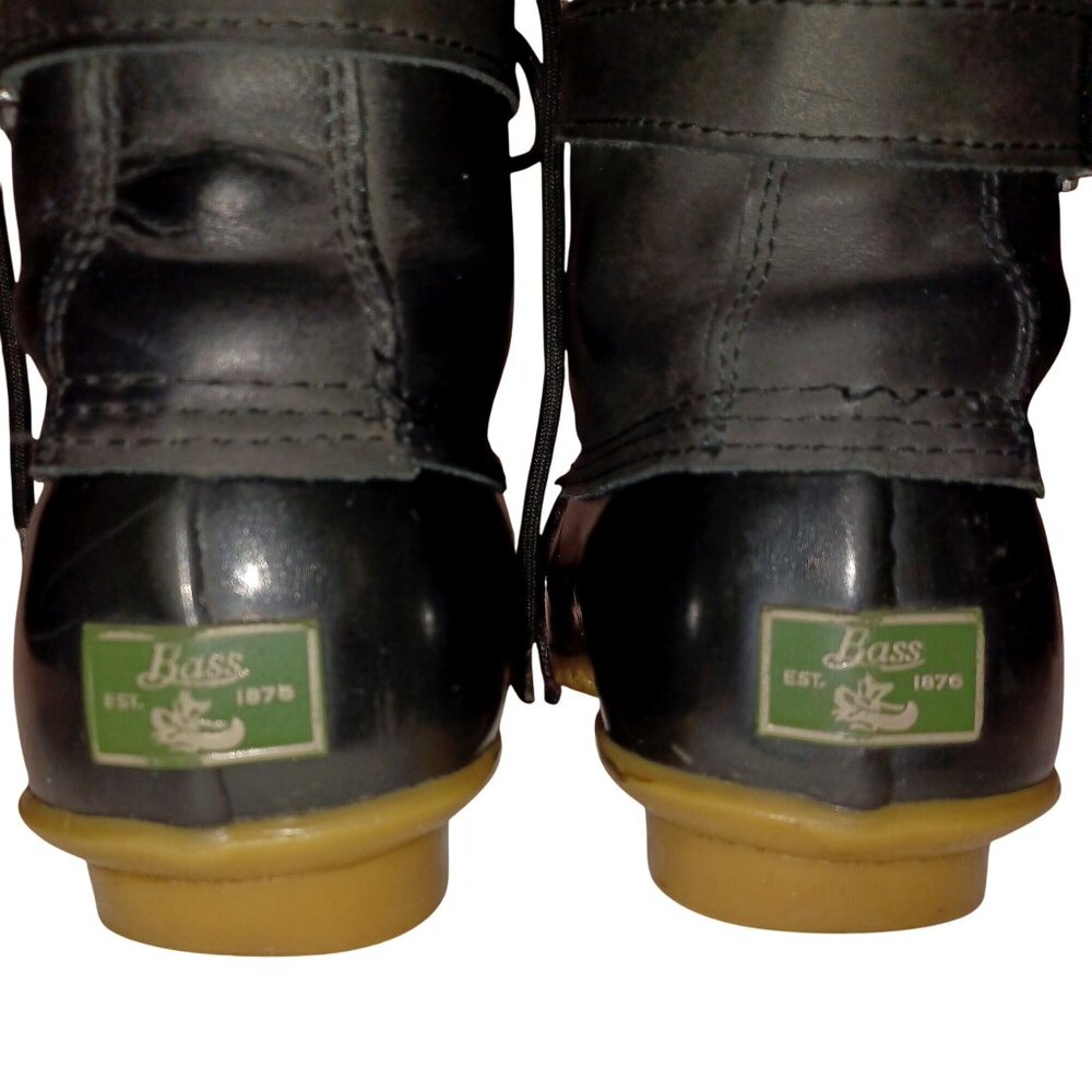 Bass Duck Boots Mud Rain Shoes Harlequin Black Leather Waterproof Womens Size 8 - Picture 4 of 13